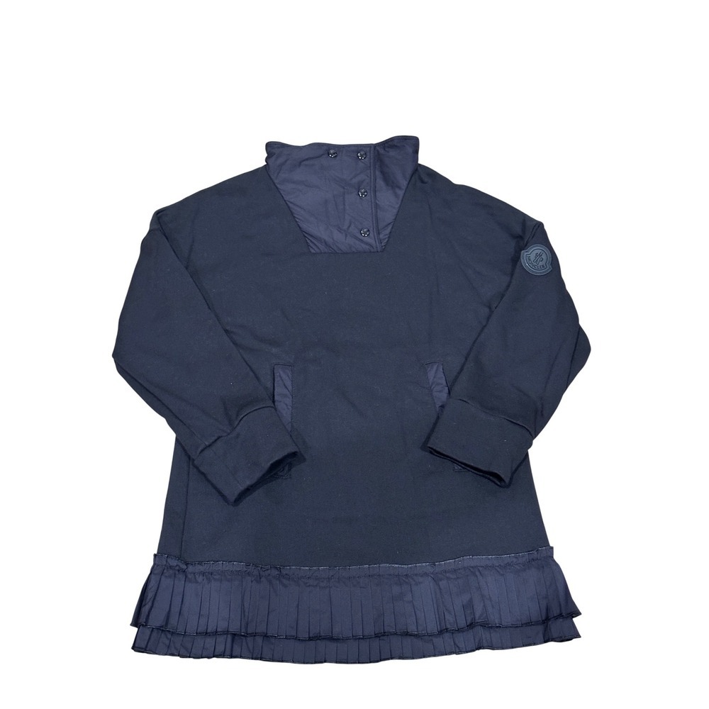 Moncler Girls Navy Blue Mixed Media Pleated Hem Dress 6 Yr 
H19548I00002
